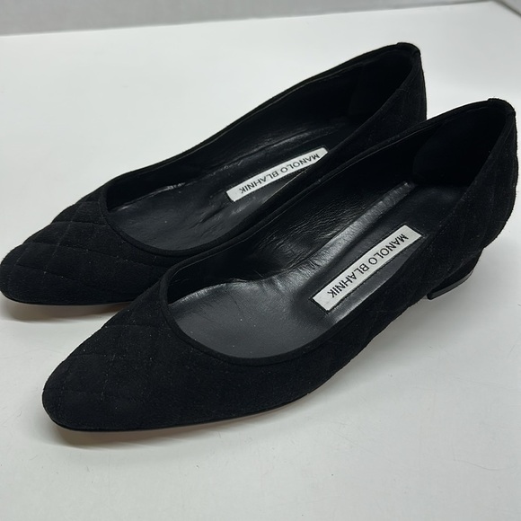 Manolo Blahnik Heels Shoes Low Pumps Quilted Suede Leather Black Size 35.5 5.5 - Picture 3 of 10